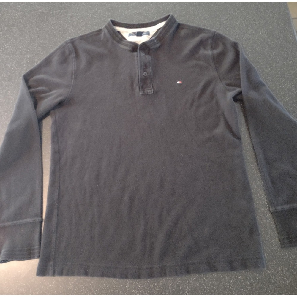 Tommy Hilfiger Size L Men's Polo Shirt Solid Black Cotton Polo